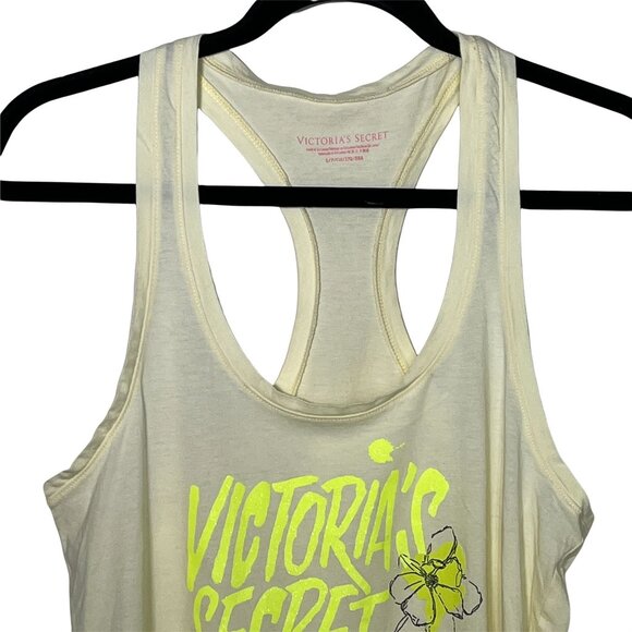 Victorias Secret Racerback Tank Top Small Graphic Neon Yellow Active Gym Shirt - Picture 6 of 7